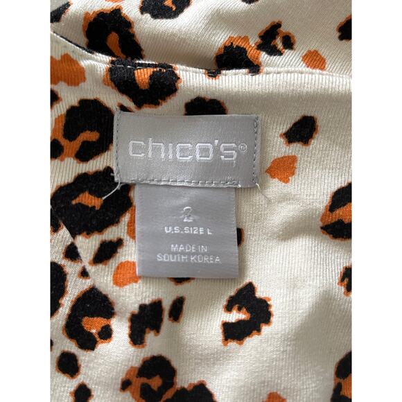 Chico's Blouse Womens Size 2 Large White Leopard Cheetah Animal Print 3/4 Sleeve - Picture 3 of 10